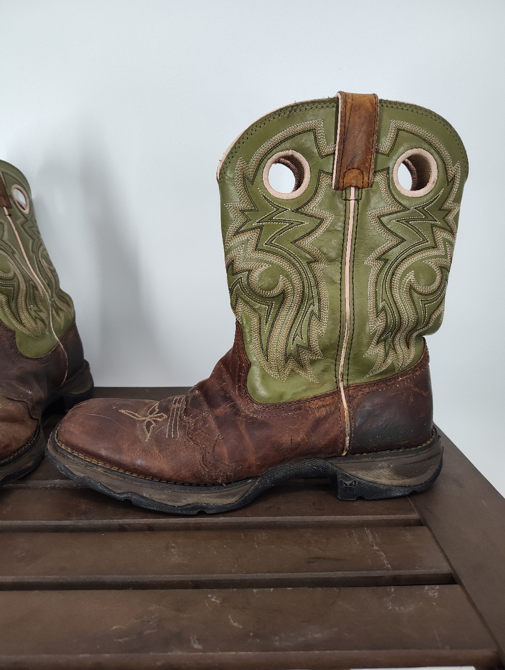 Durango Women's Brown Leather Cowboy Boots with Green Shaft Size 10M - Picture 4 of 9